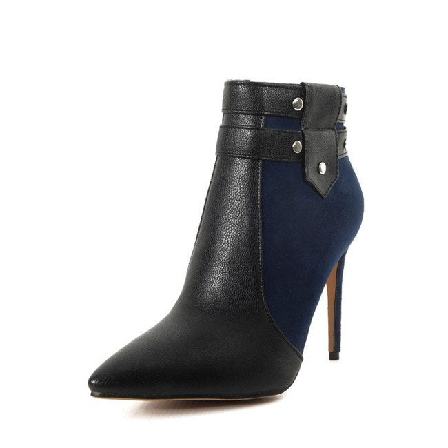 Retro Thin High Heels Buckle Strap Rivets Ankle Stiletto Boots