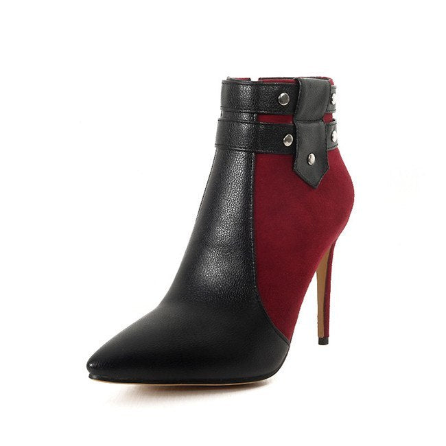 Retro Thin High Heels Buckle Strap Rivets Ankle Stiletto Boots