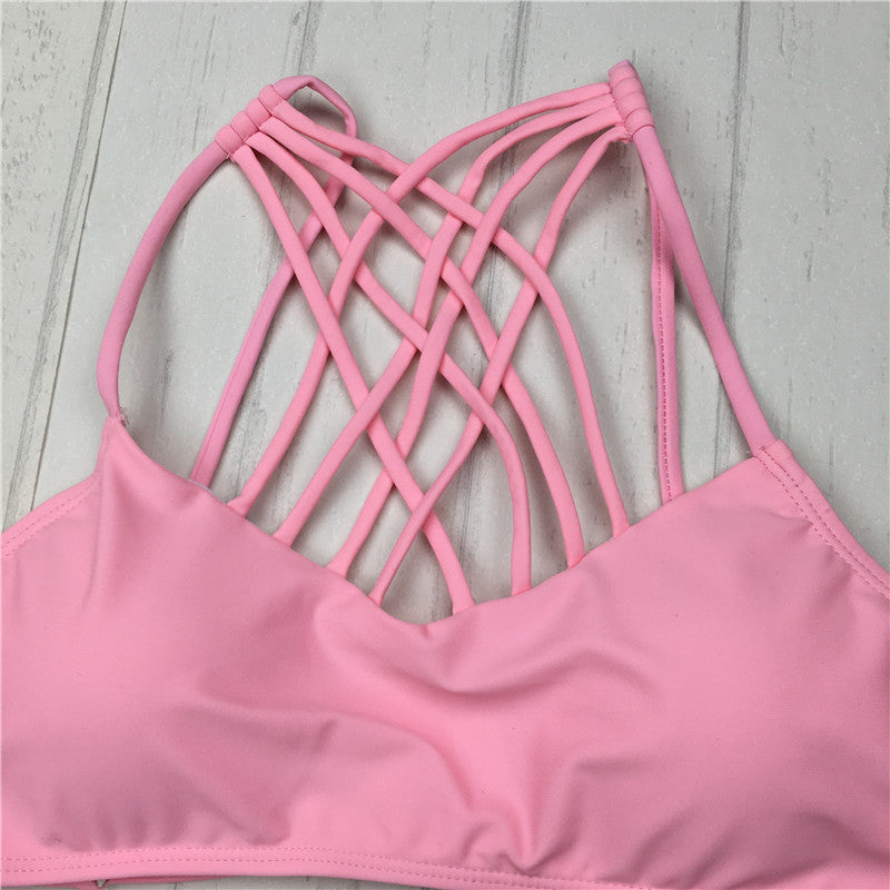 Bikinis Sexy pink bandage cut out Halter bikini swimsuit women cross Women's swimwear