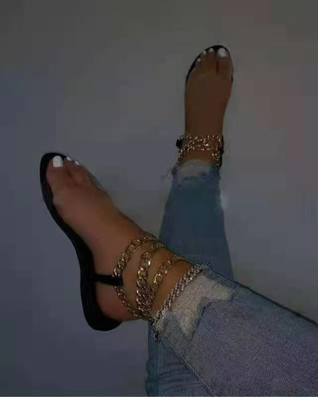 Metal Chain Transparent Belt Sandals