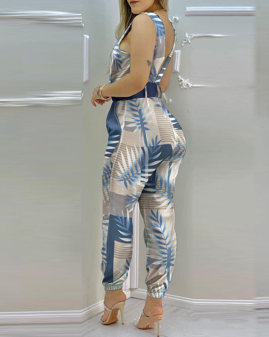 Casual V-Neck Jumpsuit Without Belt