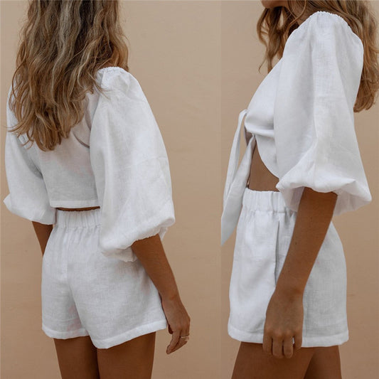 Two Piece Elastic Waist Wide Leg Short Set