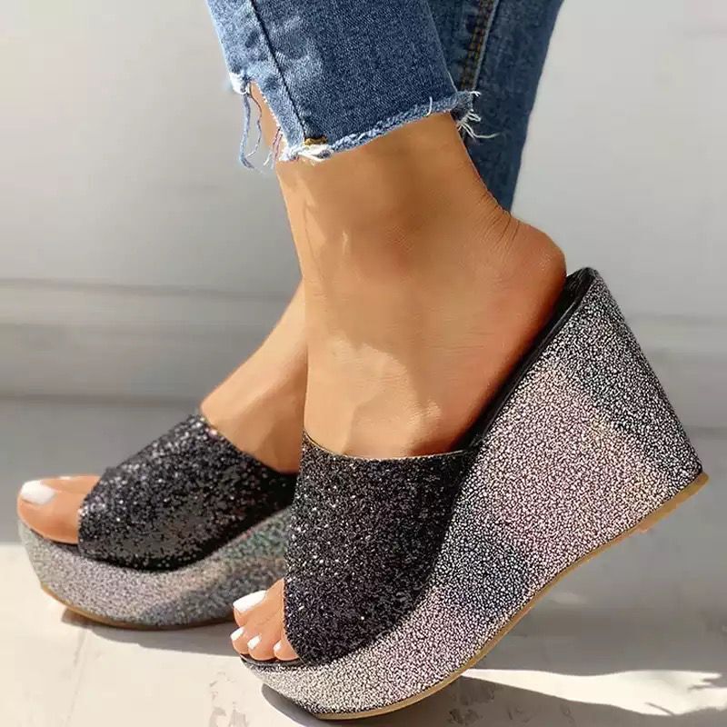 Glitter Wedge Sandals