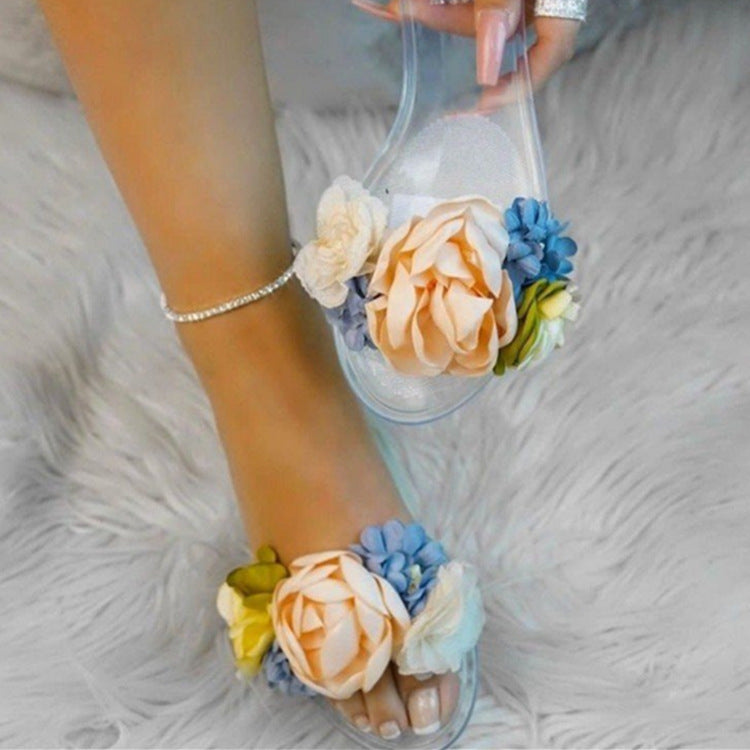 Flat Open-toed Sweet Floral Slippers