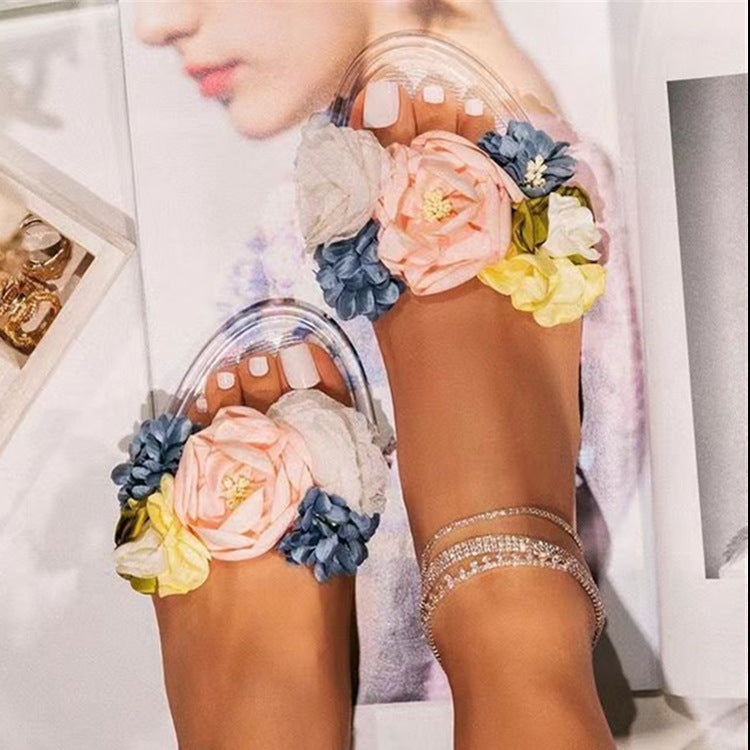 Flat Open-toed Sweet Floral Slippers