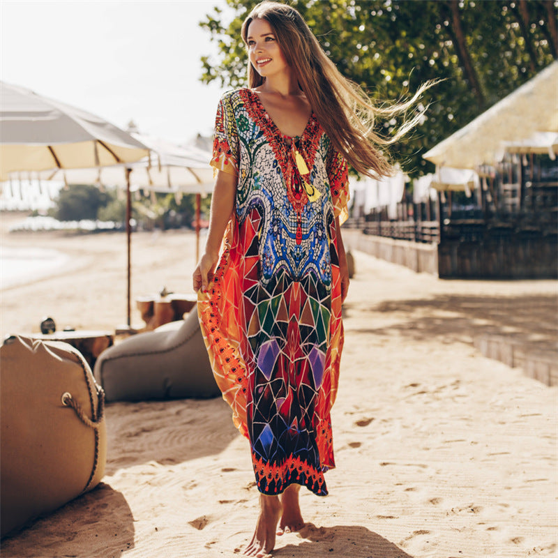 Cotton Beach Cover up Print Bathing suit cover up