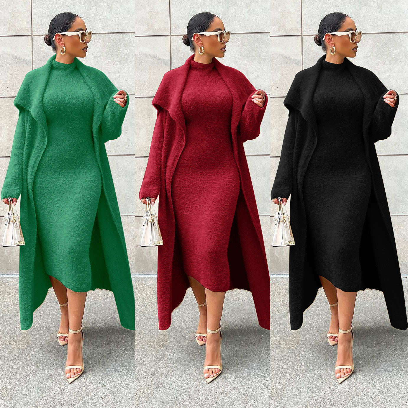 Elegant Dress Long Cardigan Velvet Two-piece Suit