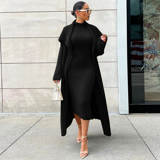 Elegant Dress Long Cardigan Velvet Two-piece Suit