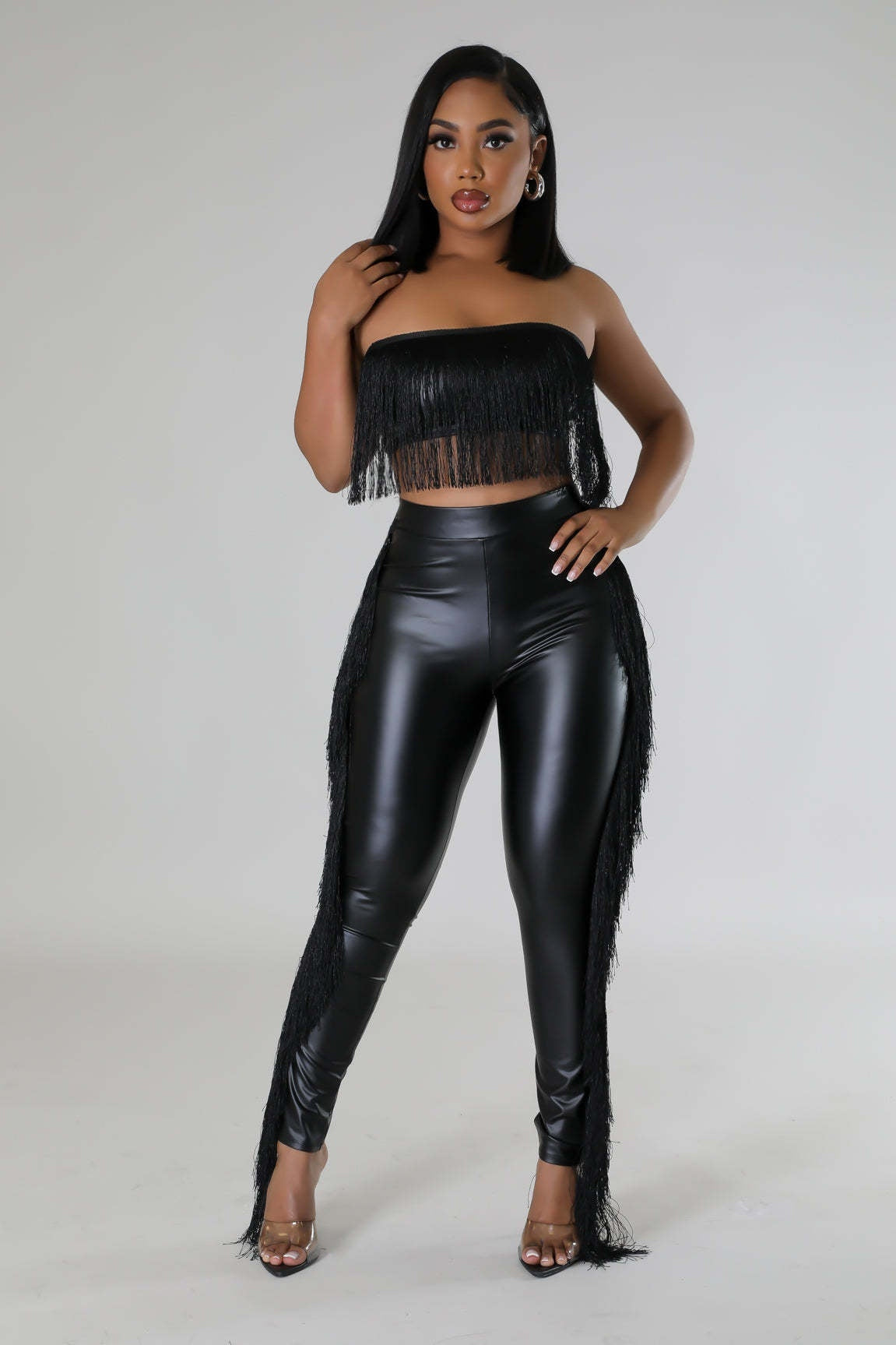 Sexy Bandeau Tassels Slim-fit Trousers Two-piece Set Nightclub Attire