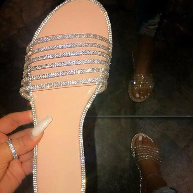 Glitter transparent flat sandals