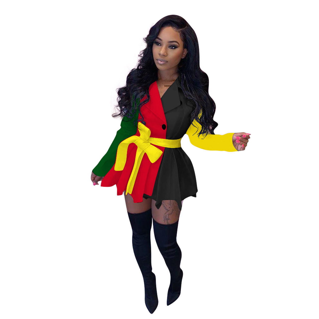 Women's Fashion Casual Color Matching Long-sleeved Dress Women's Clothing - Branpairriel Clothing Store
