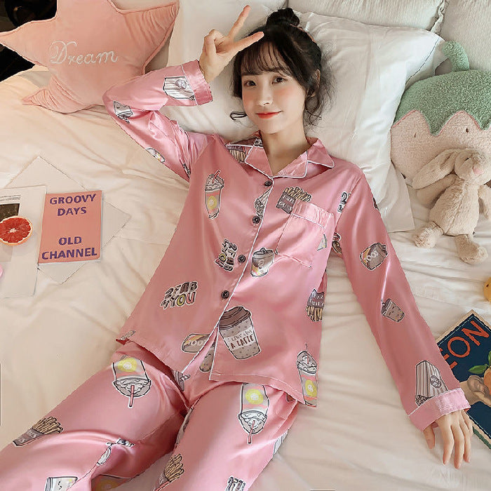 Pajamas Women Spring And Autumn Ice Silk Girls Suit