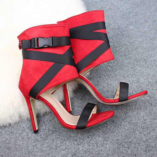 Woven Buckle Stiletto Heels Peep Toe