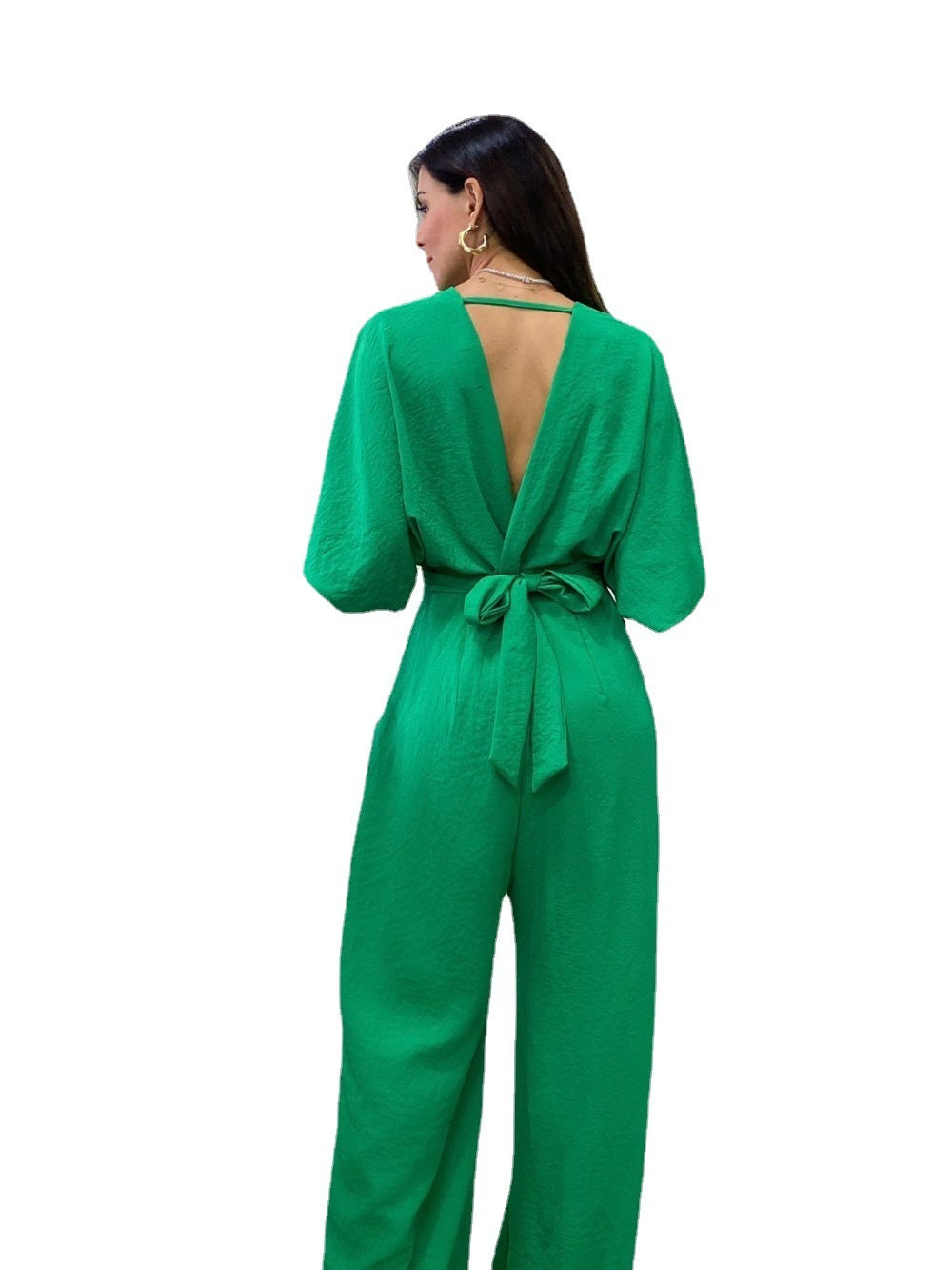 Short-sleeved V-neck Batwing Jumpsuit - Branpairriel Clothing Store