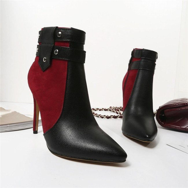 Retro Thin High Heels Buckle Strap Rivets Ankle Stiletto Boots