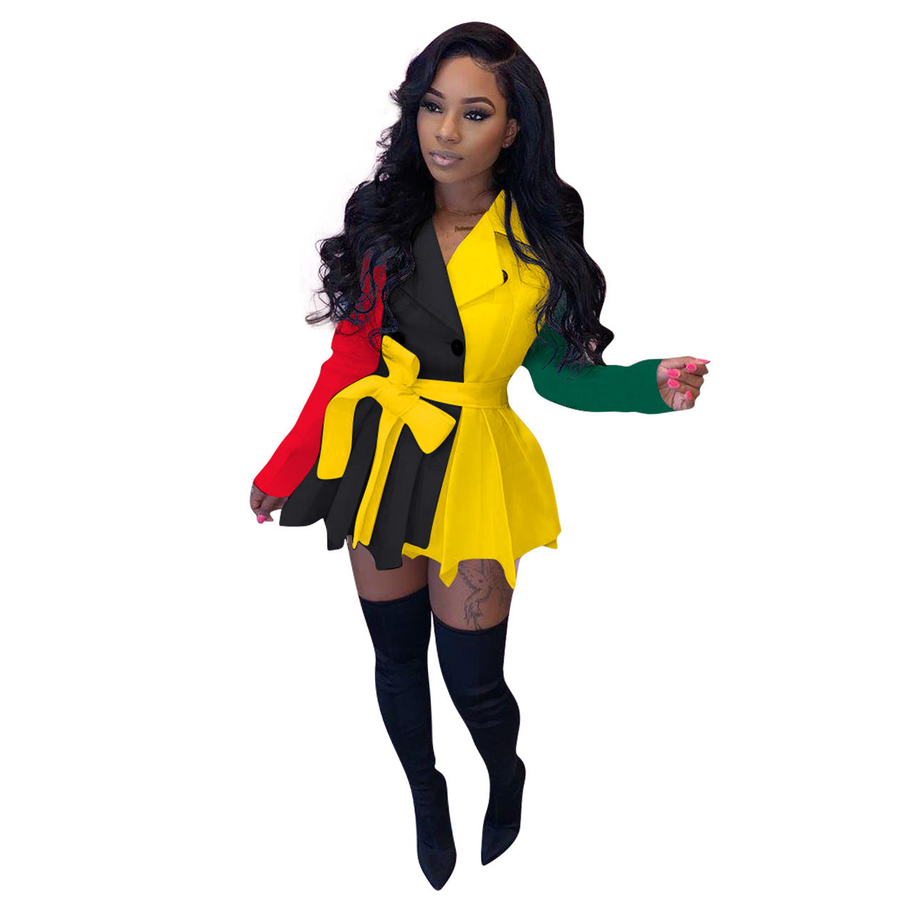 Women's Fashion Casual Color Matching Long-sleeved Dress Women's Clothing - Branpairriel Clothing Store