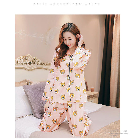 Spot Goods Cross-border E-commerce Plus Size Pajamas Summer Artificial Silk Printed Short Sleeve Plump Girls Outerwear Homewear Women