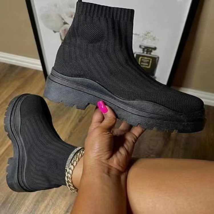 Fashion Sock Boots Platform Chunky Heels Shoes