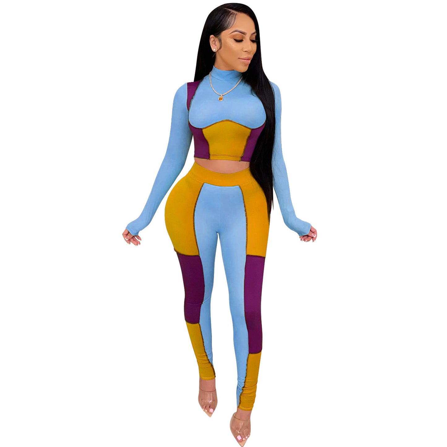 Solid Color Slim Fit Sheath Sexy Tight Two-piece Suit