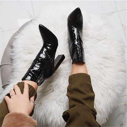 High Heels Leather Black Ankle Boots