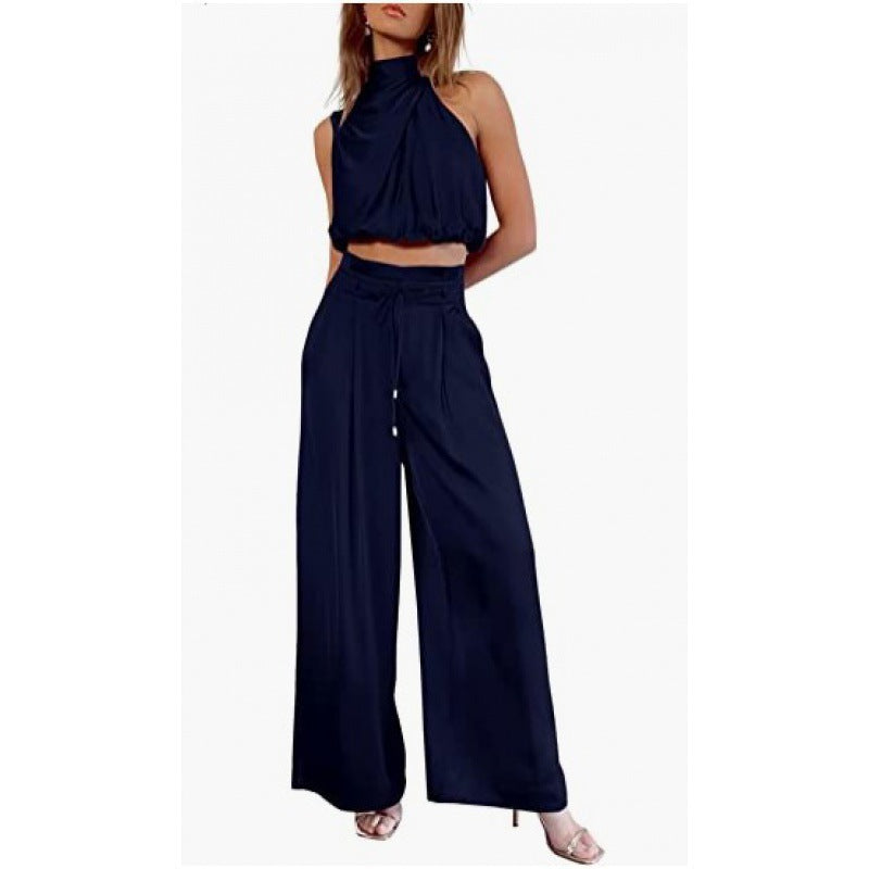 Casual Sleeveless Top And Wide Leg Pants Set