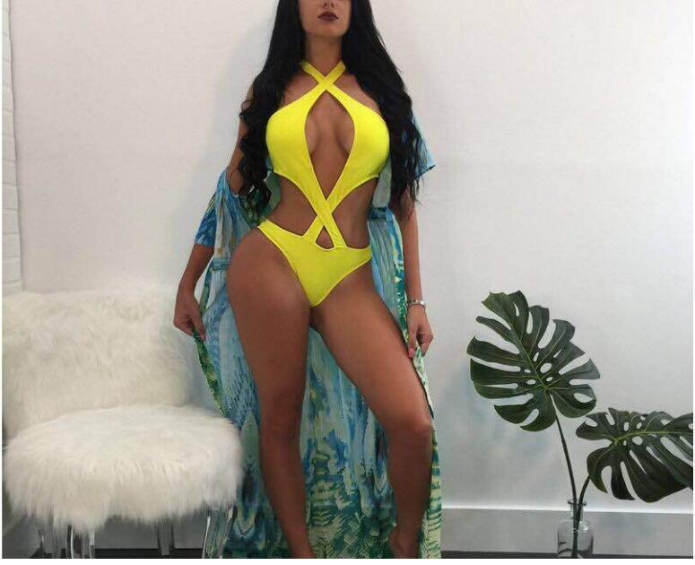 Halter Cross Design Solid Color Bikini