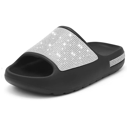 Rhinestone Slippers Women PeepToe Thick Sole Slides
