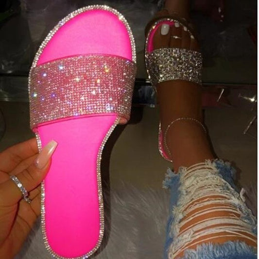 Large Size Rhinestone Slippers