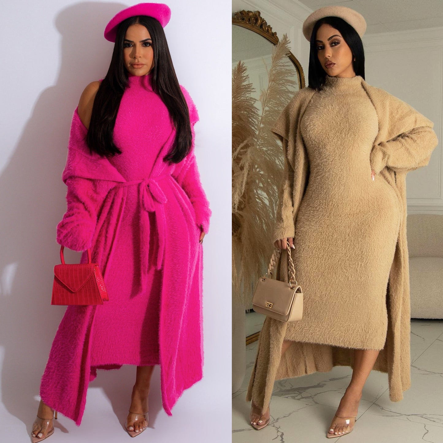 Elegant Dress Long Cardigan Velvet Two-piece Suit