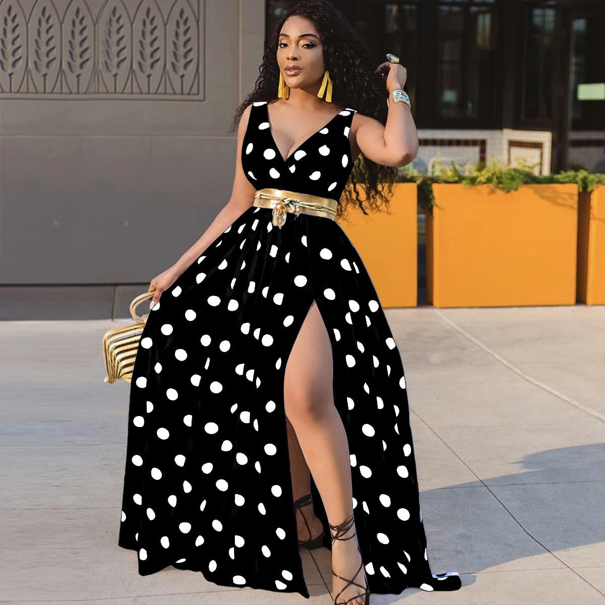 Sexy Party Dress With Golden Waist Belt