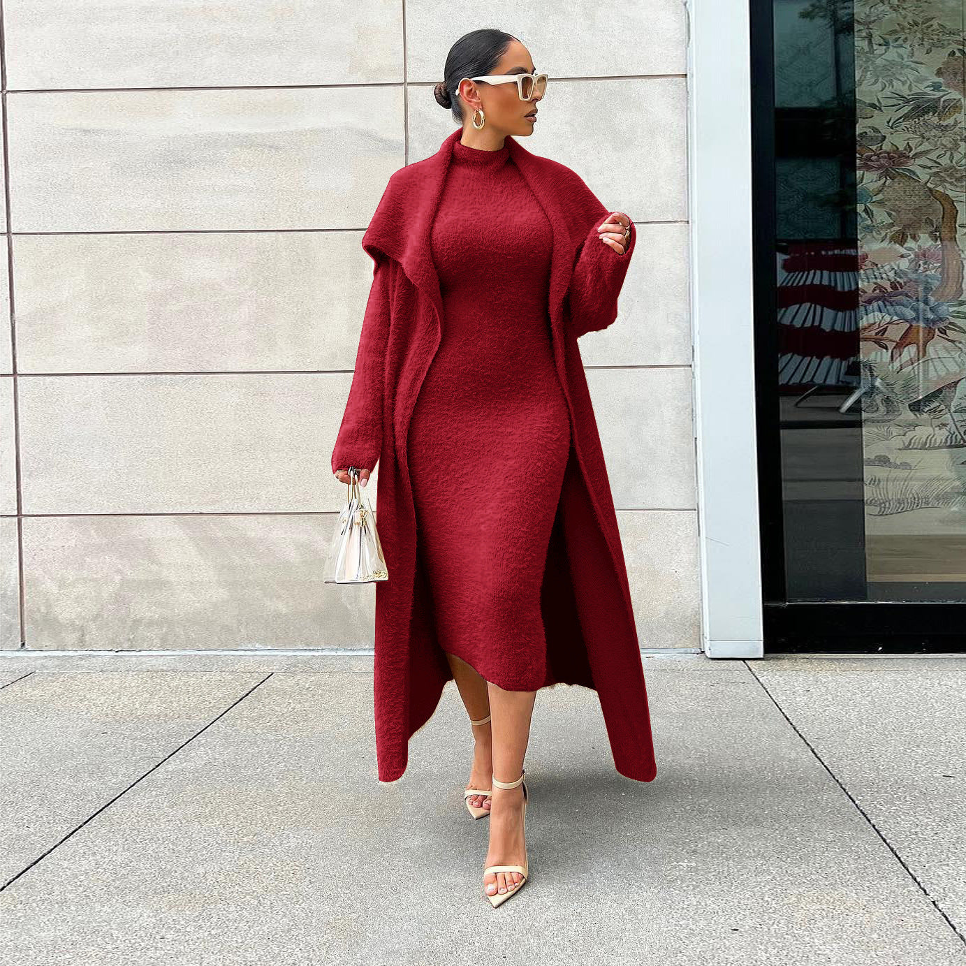 Elegant Dress Long Cardigan Velvet Two-piece Suit