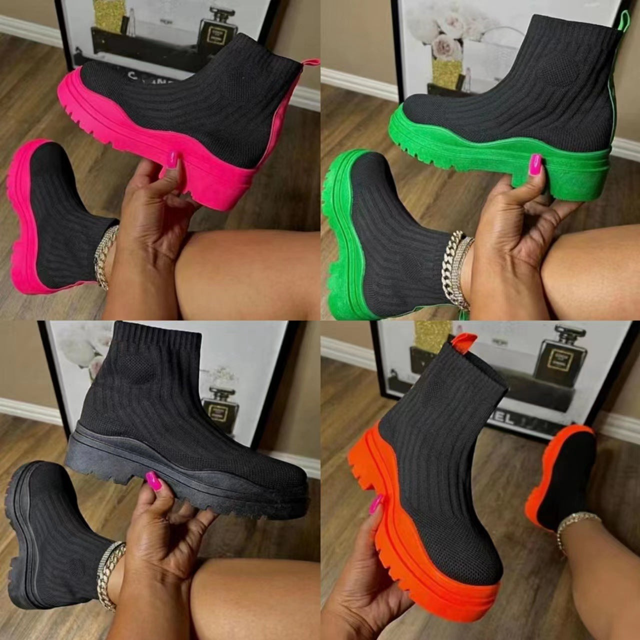 Fashion Sock Boots Platform Chunky Heels Shoes