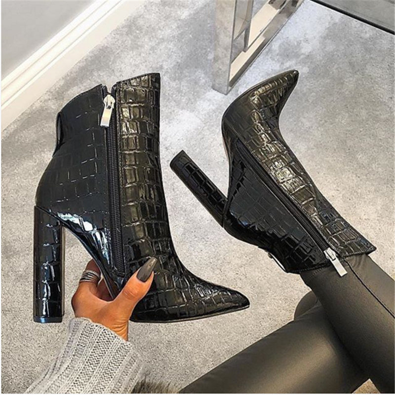 High Heels Leather Black Ankle Boots