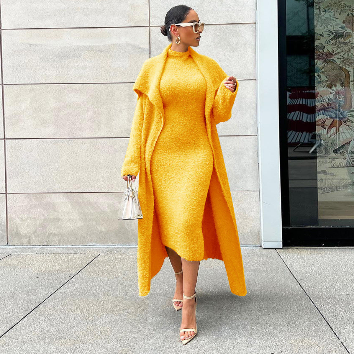 Elegant Dress Long Cardigan Velvet Two-piece Suit