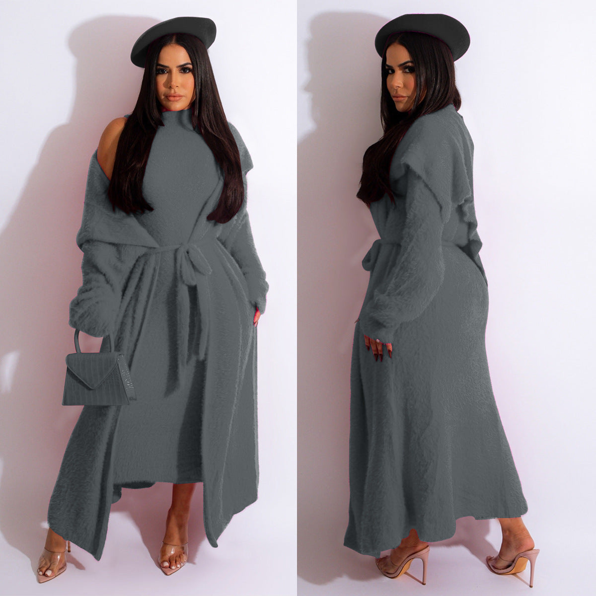 Elegant Dress Long Cardigan Velvet Two-piece Suit