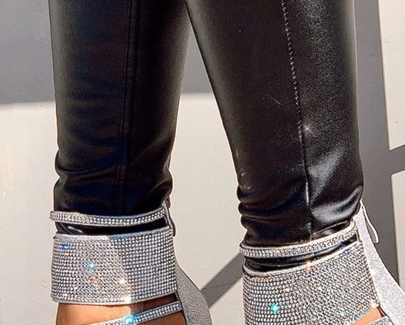 Spring And Autumn Women's Silver Rhinestone High Heel Sandals