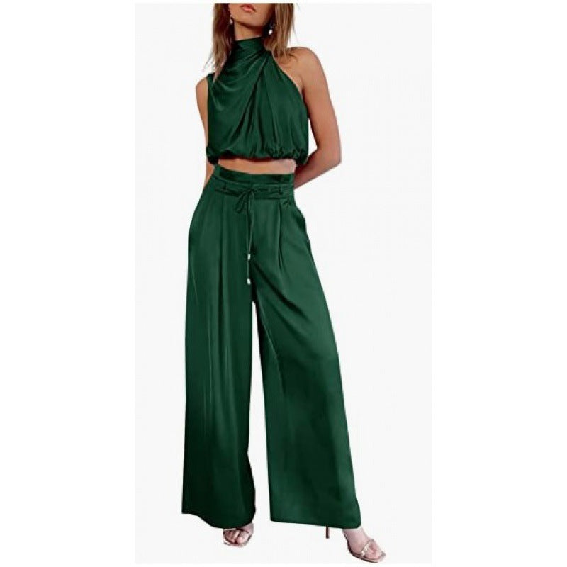 Casual Sleeveless Top And Wide Leg Pants Set