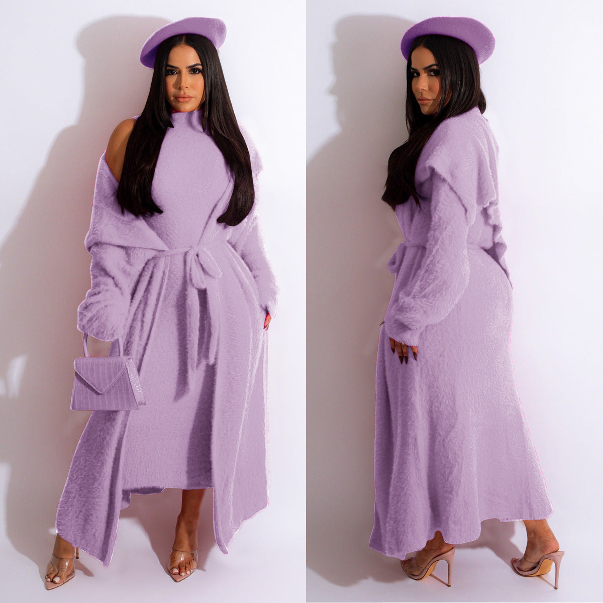 Elegant Dress Long Cardigan Velvet Two-piece Suit
