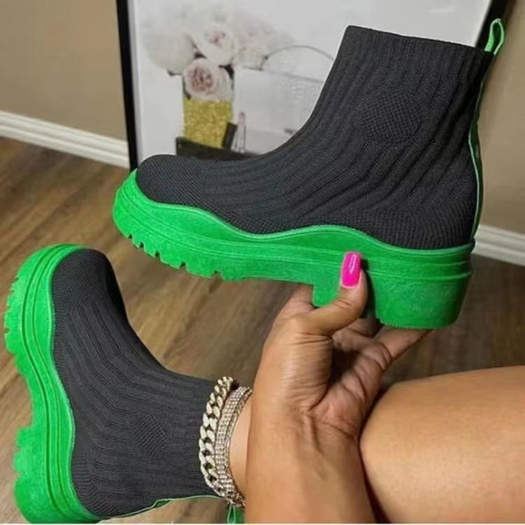 Fashion Sock Boots Platform Chunky Heels Shoes