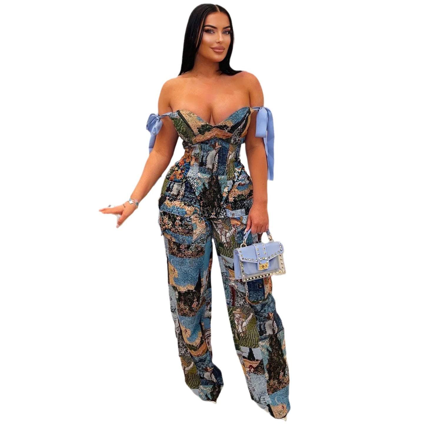 Multi-pocket Printed Pattern Strap Pants Suit - Branpairriel Clothing Store