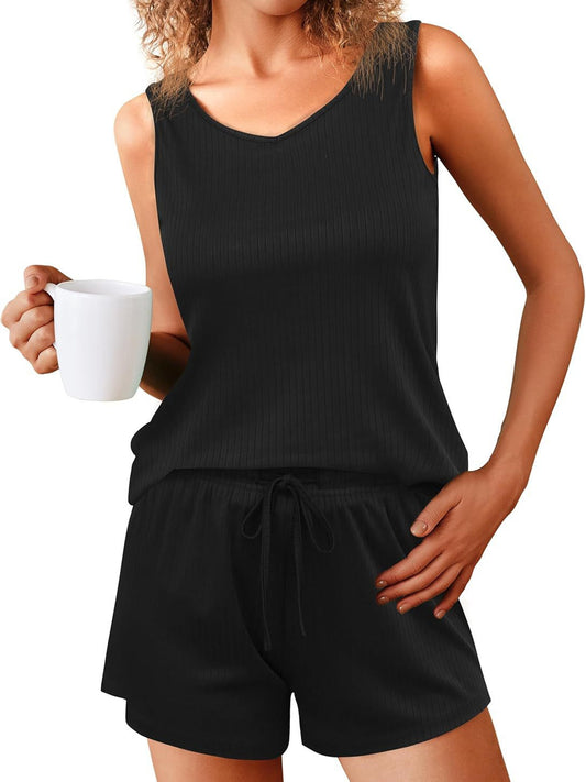 Rib Knitted Homewear Pajamas Suit Women