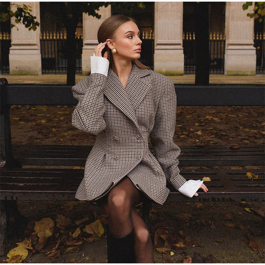 Plaid Waist-tight Suit Jacket For Women