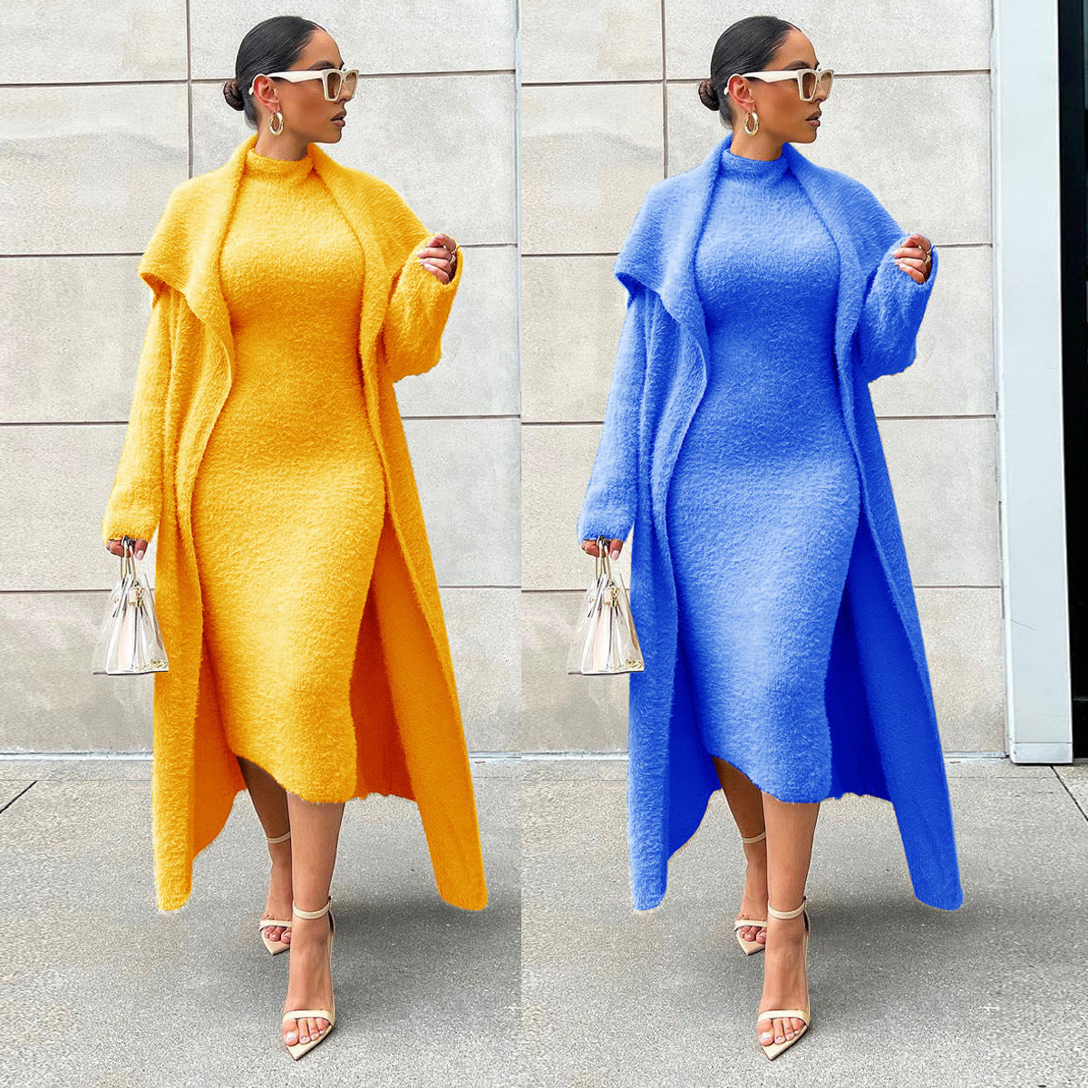 Elegant Dress Long Cardigan Velvet Two-piece Suit