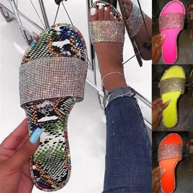 Large Size Rhinestone Slippers