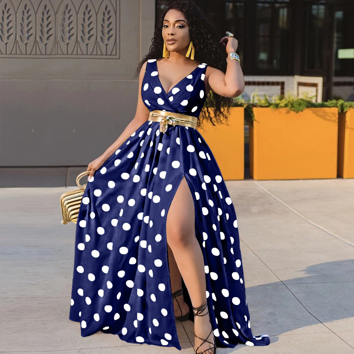 Sexy Party Dress With Golden Waist Belt
