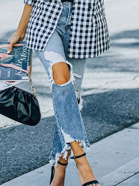 Ripped Jeans For Women Personalized Knee-exposed Tight High Waist Trousers For Women