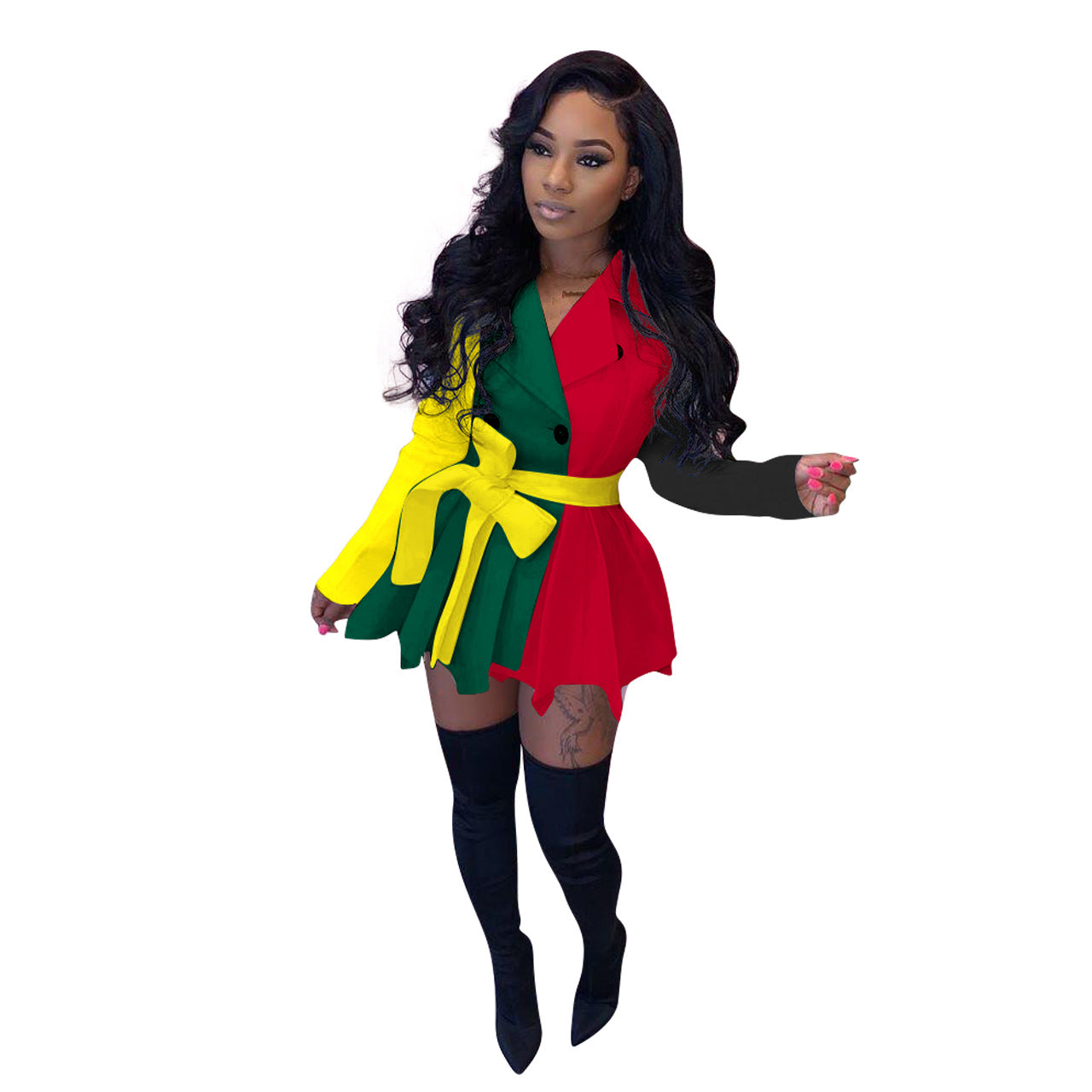 Women's Fashion Casual Color Matching Long-sleeved Dress Women's Clothing - Branpairriel Clothing Store
