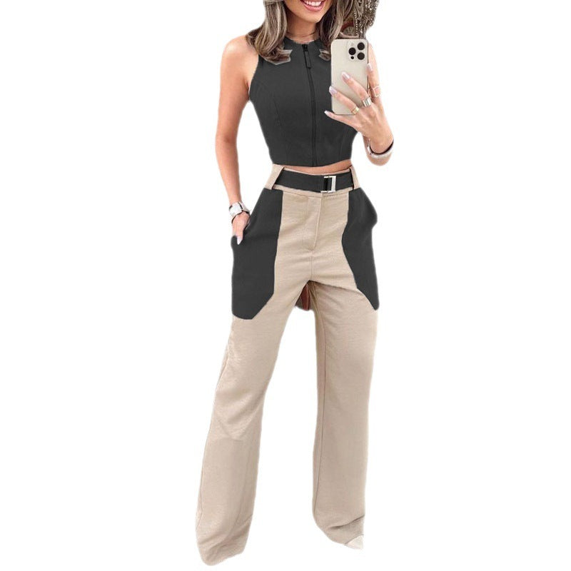 Casual Vest Belt Blouse And Pants