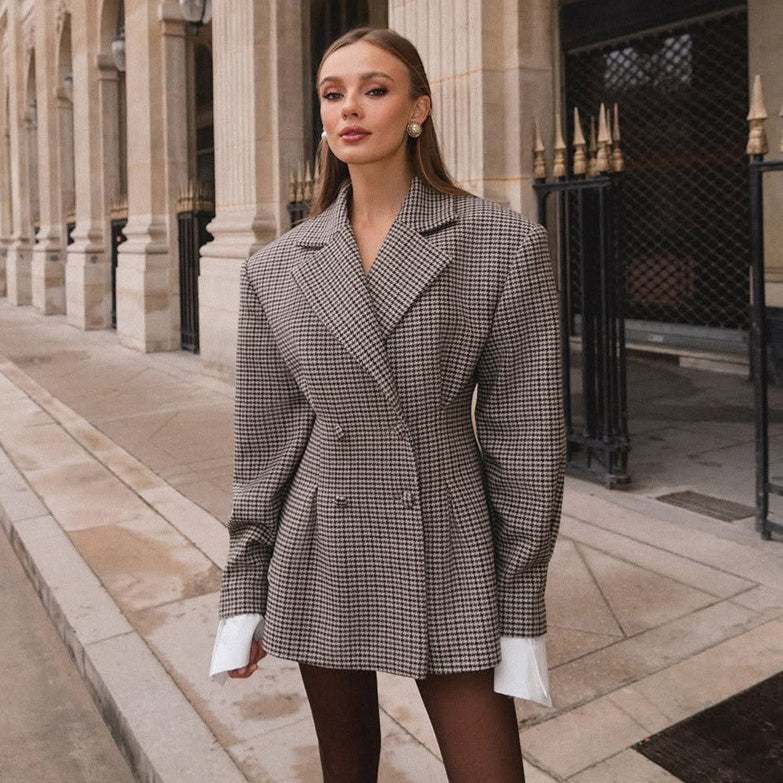 Plaid Waist-tight Suit Jacket For Women