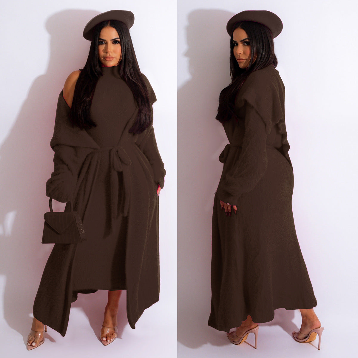 Elegant Dress Long Cardigan Velvet Two-piece Suit